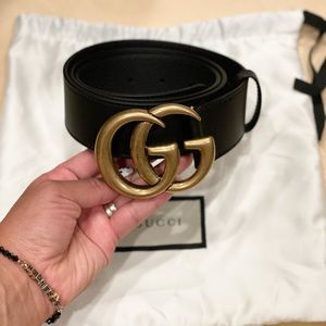 Gucci black 90 leather GG logo belt